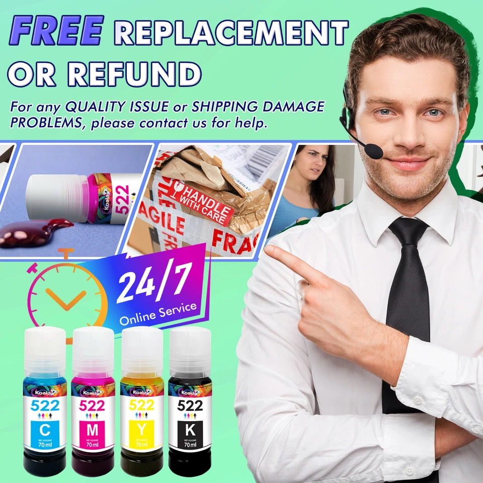 Recarga de tinta Koala 522 6 piezas apta para Epson EcoTank ET 2720 4800 2800 2803 4700 4801 2400 Foto 4 de 4