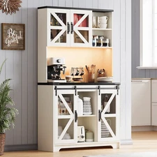 71" Kitchen Pantry Hutch Storage Cabinet Cupboard with Barn Doors & Shelves