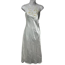Vintage White Satin Val Mode Lingerie Maxi Slip Dress Nightgown L Sequin Y2K