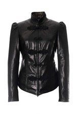 Women's Fitted Black Leather Frog Closure Jacket Edwardian Riding Jacket