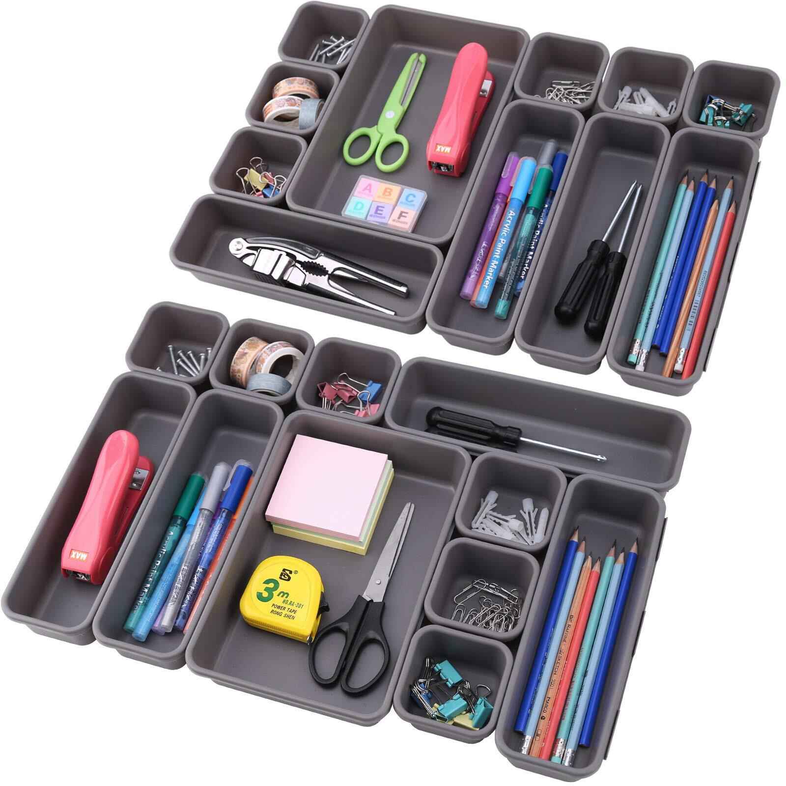 22 Pack Desk Drawer Organizers,Interlocking Junk Drawer Organizers and Storag...