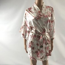 Icing Satin Robe Bridal Bar Size S/M Silky White Floral Belted Sleepwear Lounge