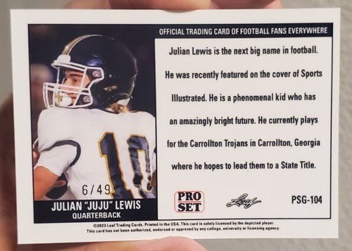 JULIAN JUJU LEWIS 2023 Leaf Metal #6/49 Black #PSG-104 ROOKIE RC USC TROJANS - Picture 3 of 3