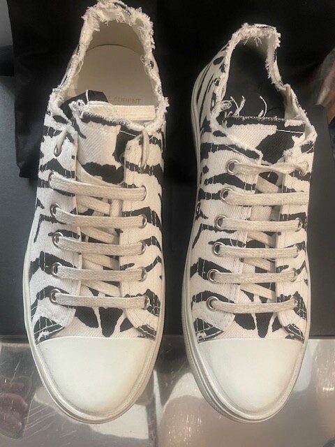 Sneakers basse stringate Saint Laurent Zebra tela invecchiata taglia 8 Eu 38