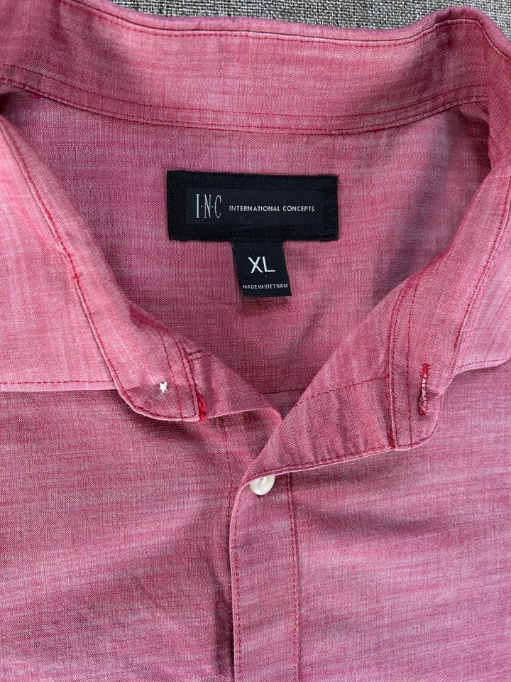 INC International Concepts Button Up Shirt Men's XL Burgundy White