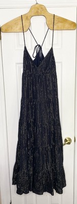 Boden Women s Tiered Maxi Cover up Dress Navy Blue Gold 2R New