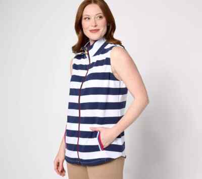 Sport Savvy French Terry Full-Zip Vest Accent Stripe-Midnight Blue-2X-A636351