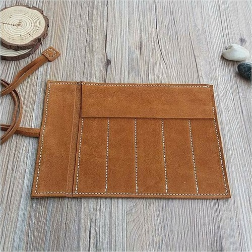 Genuine Leather Fountain Pen Roll Case Cowhide 5 Pen Holder Case Pouch