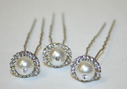 Wedding Hairpins, Hair Accessories with Pearls, Silver hair pins (3 pc)  - Afbeelding 1 van 2