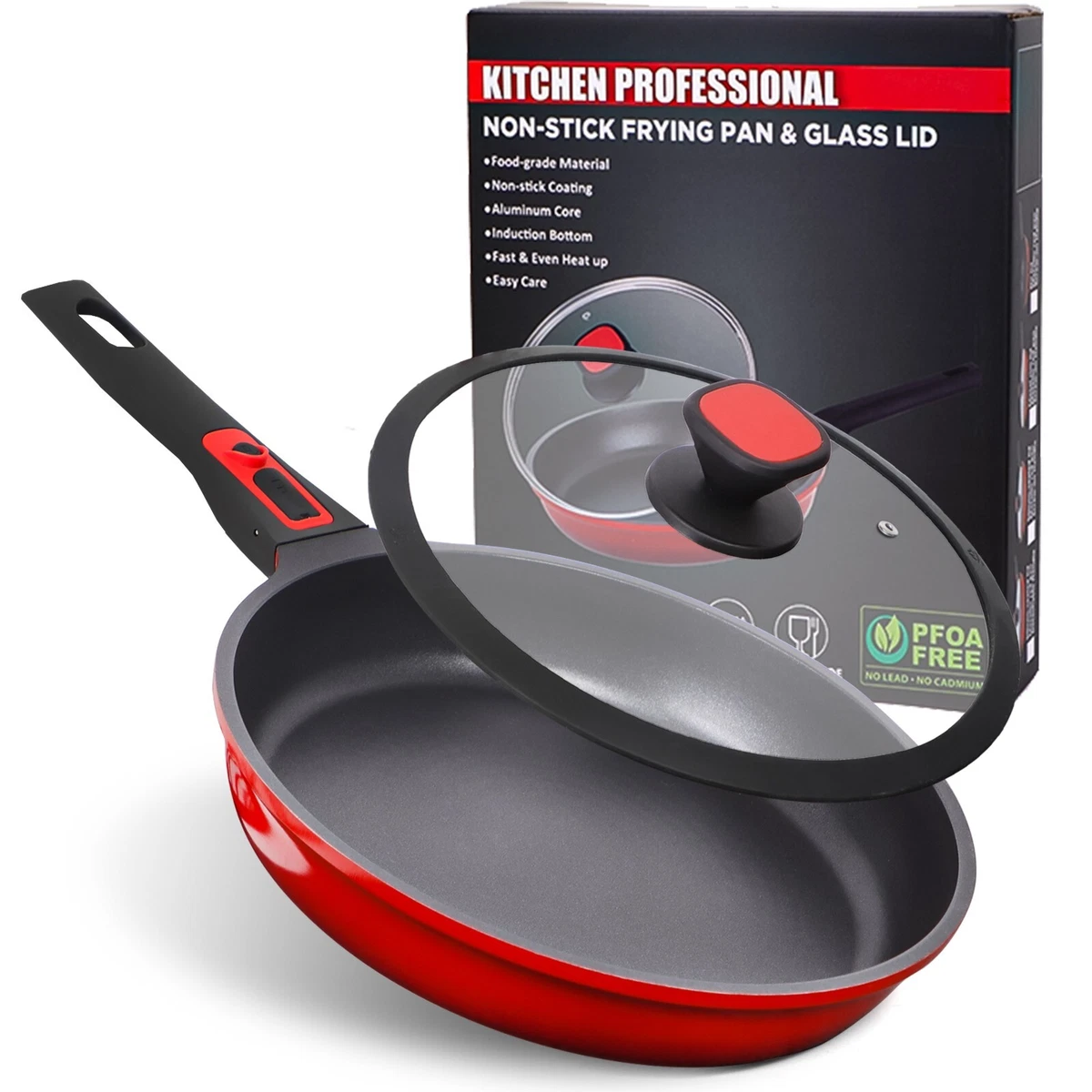 11 inch Non-Stick Frying Pan w/ Detachable Handle Lid Skillet Fit All Stove  Top