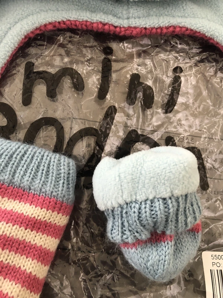 Mini Boden Tejido Conejito Sombrero Y Mitón Conjunto Rosa Forrado Vellón 0-6 Meses Foto 3 de 4