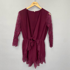 ICON Maroon Red Long Sleeve One Piece Romper Size M/L Open Back Tie Lace