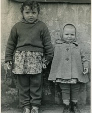 Funny little girls headsarf shawl weird odd portrait USSR vintage photo