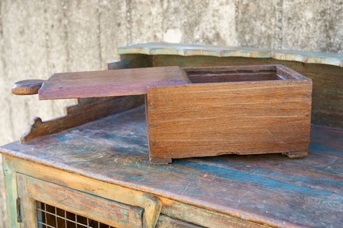 Scatola Cofanetto Antico in legno indiano . scatola scorrevole - Foto 5 di 9