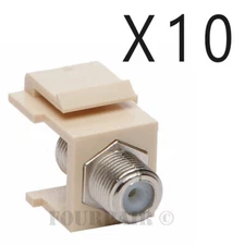10 Pack Lot F-81 Coax Keystone Jack Snap-In Cable TV Coupler Connector - Almond