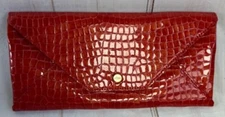 Abas Shiny Red Crocodile Travel Organizer Envelope Clutch Wallet Vacation