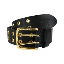 Hollywood Skateboards Belt Leather with Holes Black/Gold Size 32" Waist