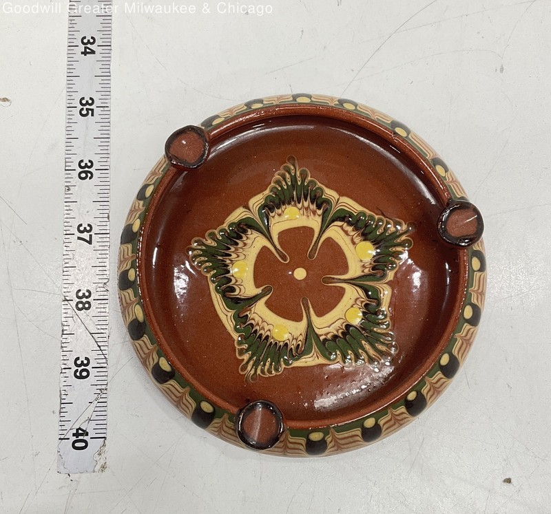 Vintage Handmade Ceramic Brown Drip Patterned Ash Tray