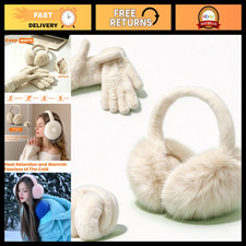 Cozy Winter Ear Muffs  Gloves Set, Foldable Faux Fur Warm Accessories for Women