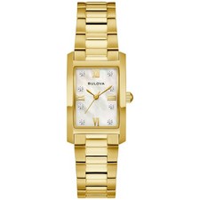 Bulova Classic Gold Tone Stainless Steel Diamond Rectangle Women's Watch 97P181