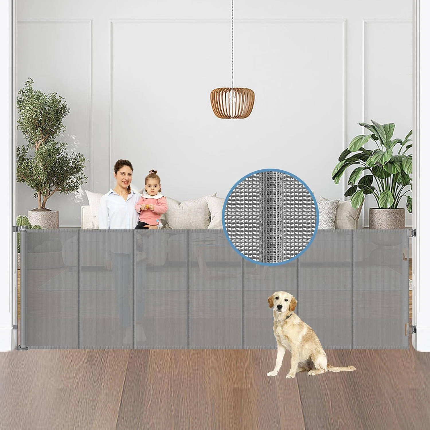 Reinforced 100” Wide Retractable Baby Gates with Support Rods, Upgrade Extra Lon