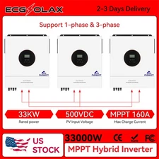 US STOCK 33KW Hybrid Solar Inverter 48V Off Grid 160A Dual MPPT Single/ 3 Phase
