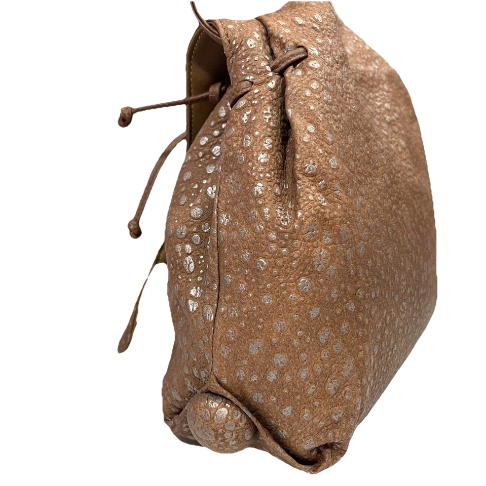 Vtg 80s Carlos Falchi Leather Silver Dapple Stingray Butterfly Drawstring Bag - Image 4 of 4