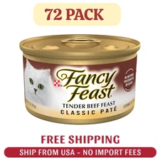 (72 pack) Purina Fancy Feast Classic Pate Cat Food, Tender Beef Feast, 3 oz Can