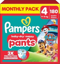 Pampers Baby-Dry Nappy Pants Paw Patrol Edition Size 4, 180 Nappies, 9kg-15kg,