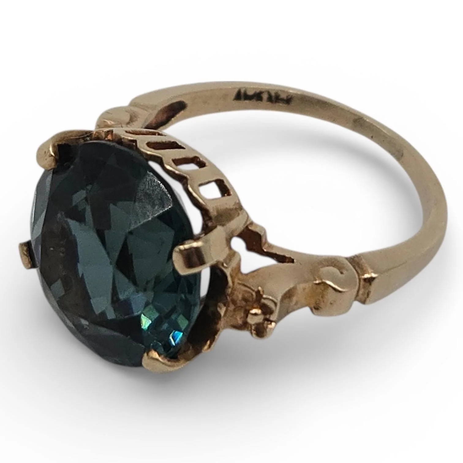 Solid 10K Yellow Gold Ring with Large Round-Cut T… - image 11