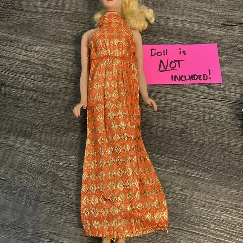 Vintage Barbie Fashion Doll Size Orange & Gold Sheath Dress - 1960s - Harlequin