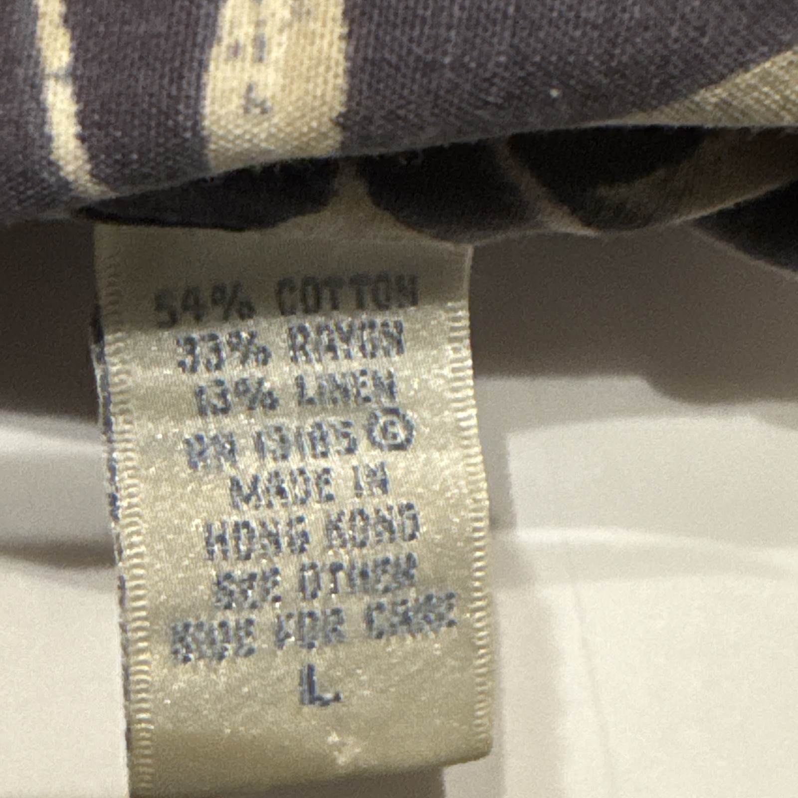 T. Bates Mens Large Tropical Leaf Print Button Up Shirt Cotton Linen Rayon Gray image 6