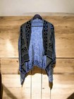 Boho Geometric Open Front Cardigan • Navy Cream Knit Sweater • Made in Brazil