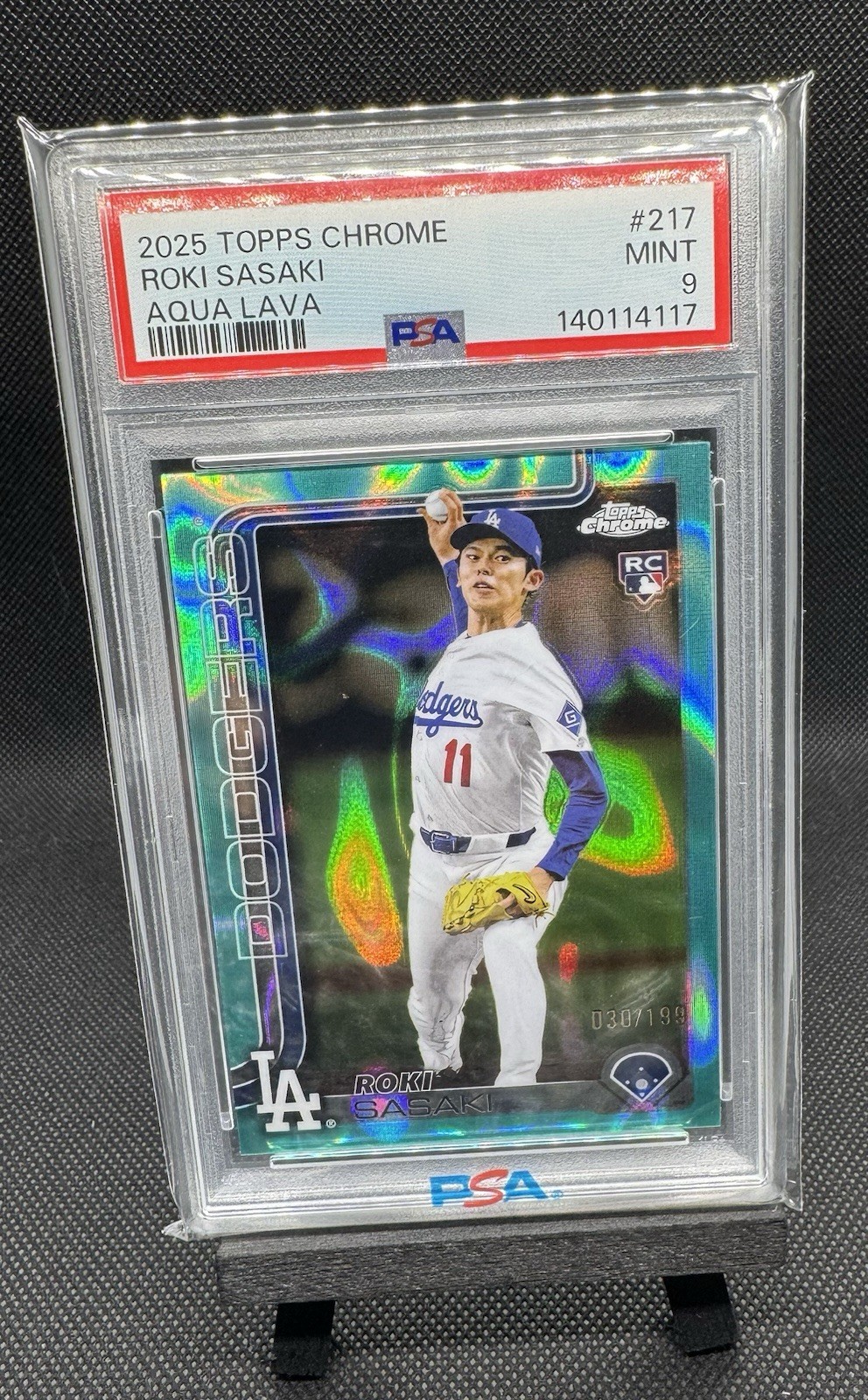 Roki Sasaki Aqua Lava 2025 Topps Chrome #217 RC /199 Dodgers