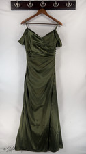David's Bridal Olive Green Gown Charmeuse Cowl Dress Bridal Prom Size 8