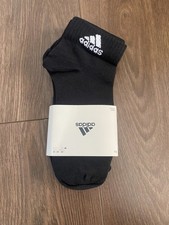 Image of Adidas Ankle Socks 3 Pairs Black Size UK 6.5 -8 New Wth Tags