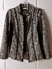 Chico's Women's Black/Ecru Zebra Print Open Front Lined Short Jacket Size 0