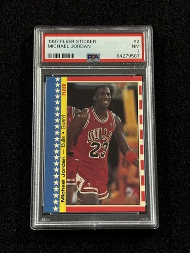 1987 Fleer Michael Jordan Basketball Card Sticker #2 PSA 7 (NM)