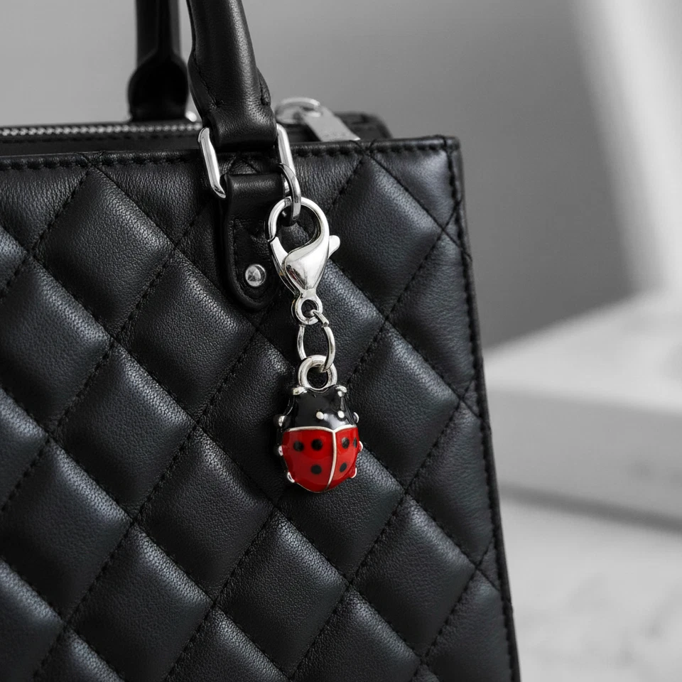 Ciondolo COCCINELLA rossa portafortuna Con Moschettone Clip per Bracciale Borsa - Immagine 4 di 4