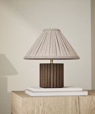 Table Lamp Marks Spencer Wood Ribbed Round Pleated  30cm M&S   OPEN BOX