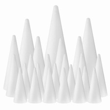 24-Pack Craft Foam Cones, Foam Tree Cones, Assorted Sizes White Polystyrene C...
