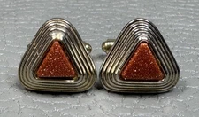 Vintage Triangular Goldstone Yellow Gold Plated Cuff Links