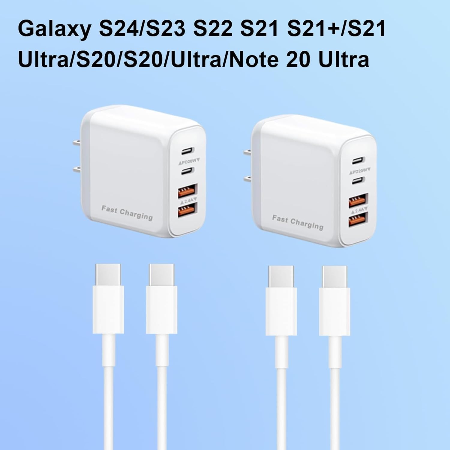 Compact 40W USB-C & A Charger, 4-Port Power Adapter for Quick Device Charging