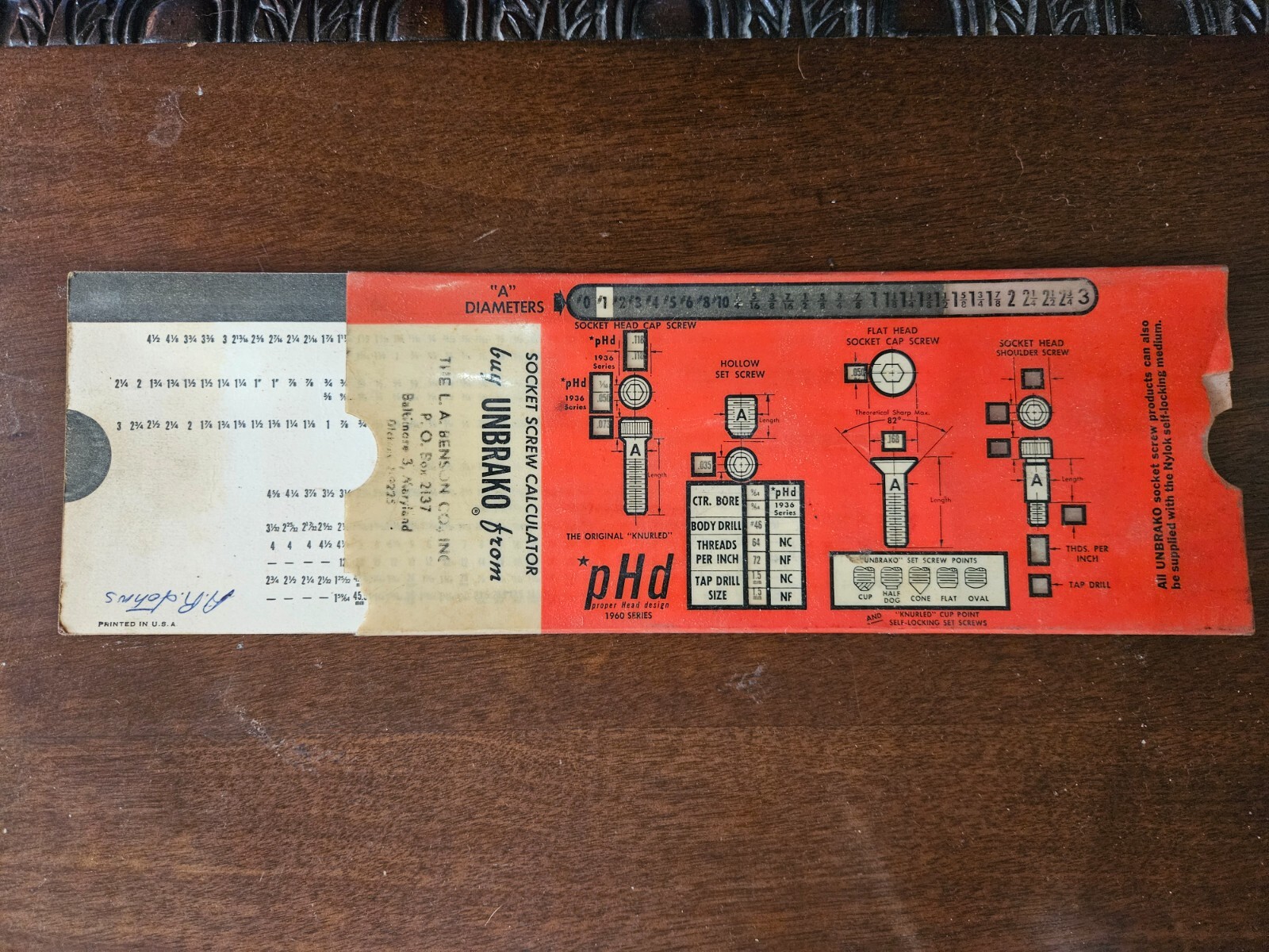 Vintage Knurled Socket Screw Calculator by Standard Pressed Steel Co pHd-image