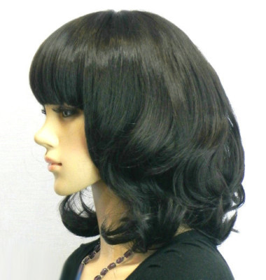 Fashion Black Wavy Medium Long Neat Bangs Women Girl Cosplay Hair