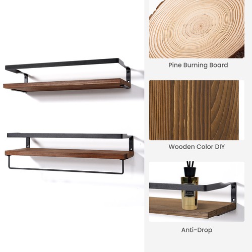 Floating Shelves,Wall Mounted Set of 2 Rustic Wood Shelves Storage for Bedroom - Picture 7 of 13