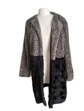 Fever Faux Fur Coat Medium Knee Length Gray/black Cardigan Style