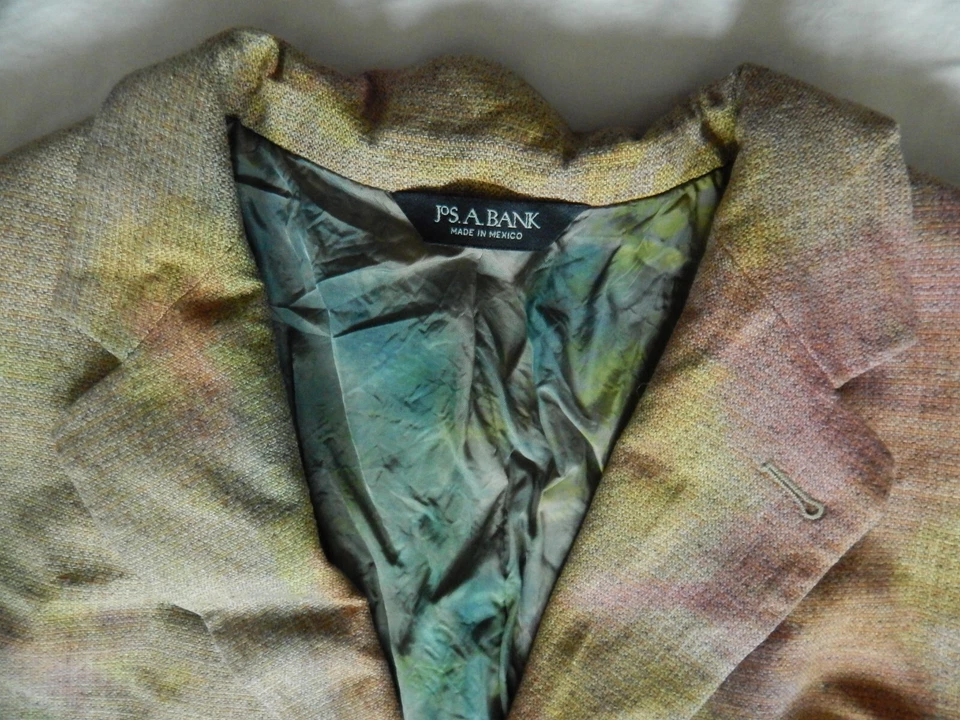 Silk Tie Dye Green Pink 3-Button Blazer Suit Jacket - 48R Mens Hand Made XL - Image 4 of 4