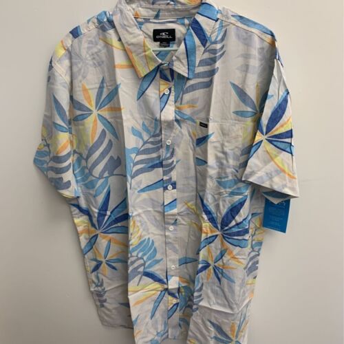 Oneill Mens Late Drop Button-Up Shirt Ivory Hawai… - image 1