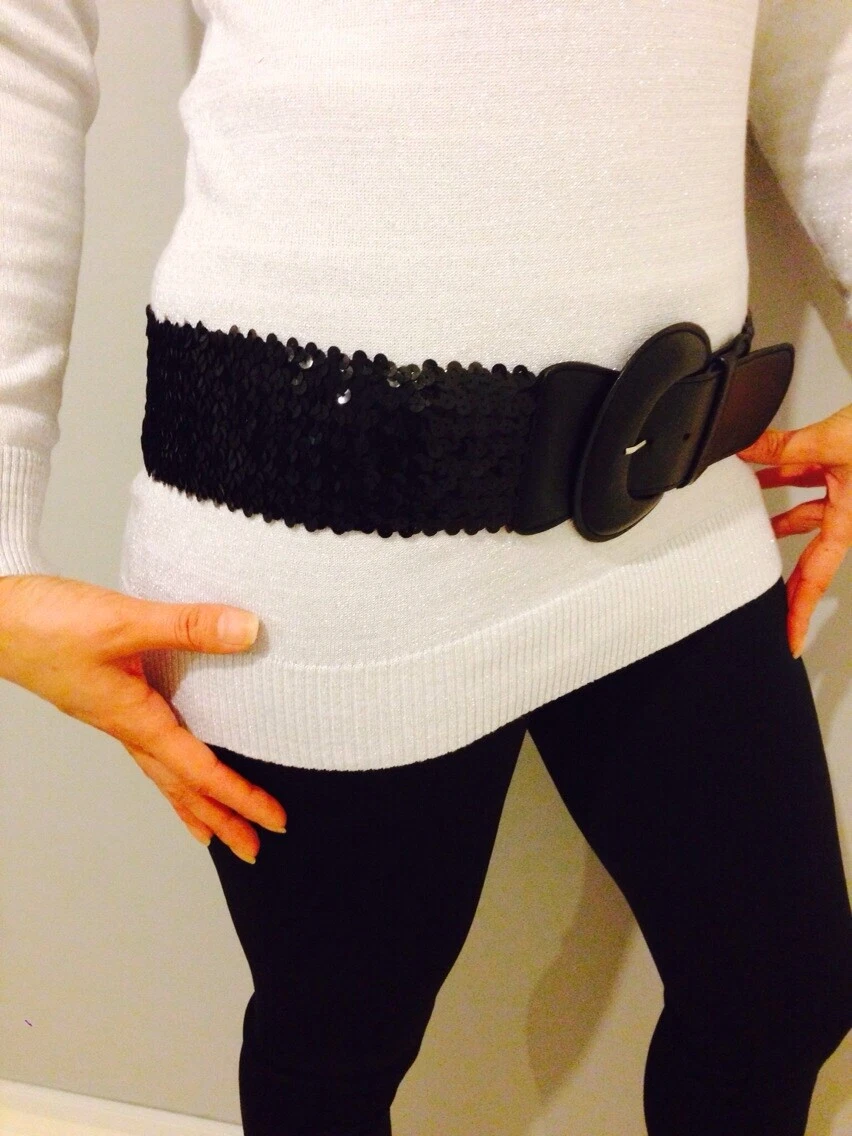 Black sequin belt for dress cheap